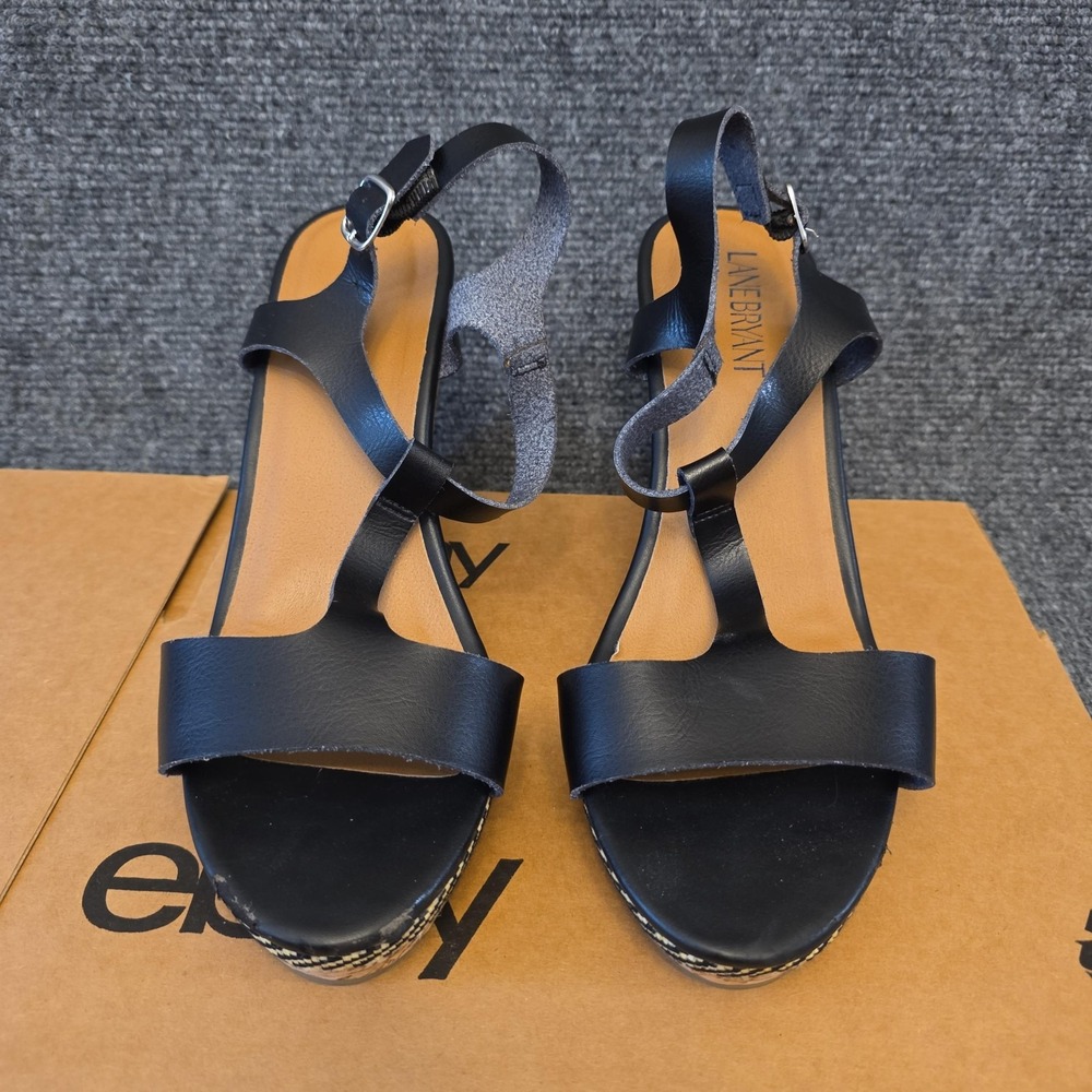Lane Bryant Sandals Shoes Womens Size 9 Wide Black Cork Wedge Slingback Strappy